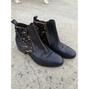 COLE HAAN Black Grand. OS Booties 7B NEW Calf Hair Zip Leather Ankle Boots